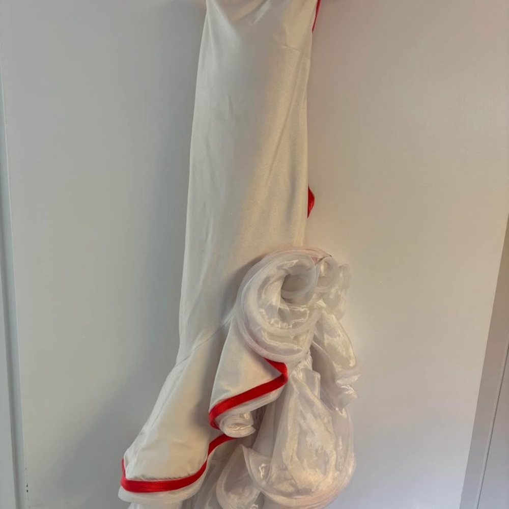 White & Red One-Shoulder Latin Dress
